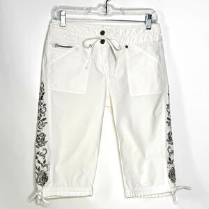 INC International Concepts Women’s Sz 4P White Silver Floral Capri Pants Cropped